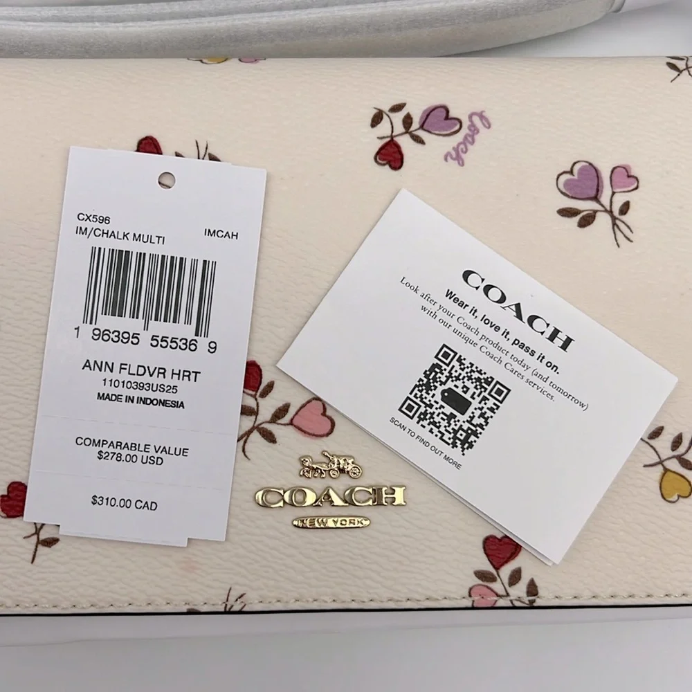 Coach Anna Foldover Clutch Crossbody Bag With Heart Print